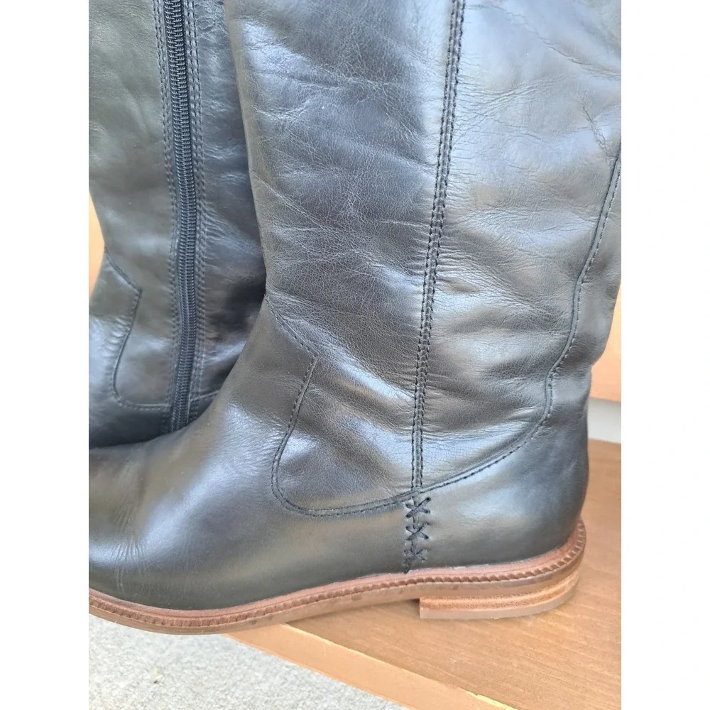 Kelsi Dagger Brooklyn Women's Black Leather Knee High Riding Boots 9 Zipper Flat